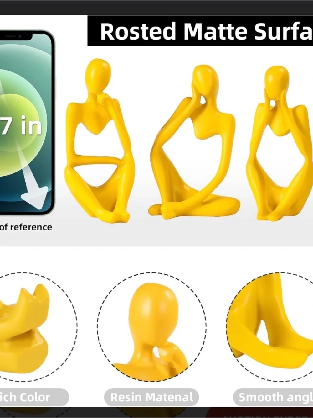 Modern Abstract Yellow Ceramic Figurine - Thoughtful Pose
